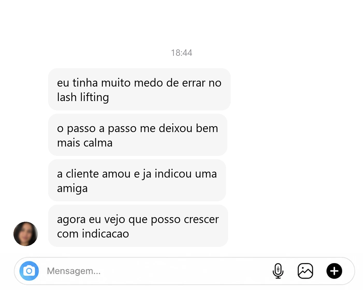 Exemplo ilustrativo de mensagem de aluna do método